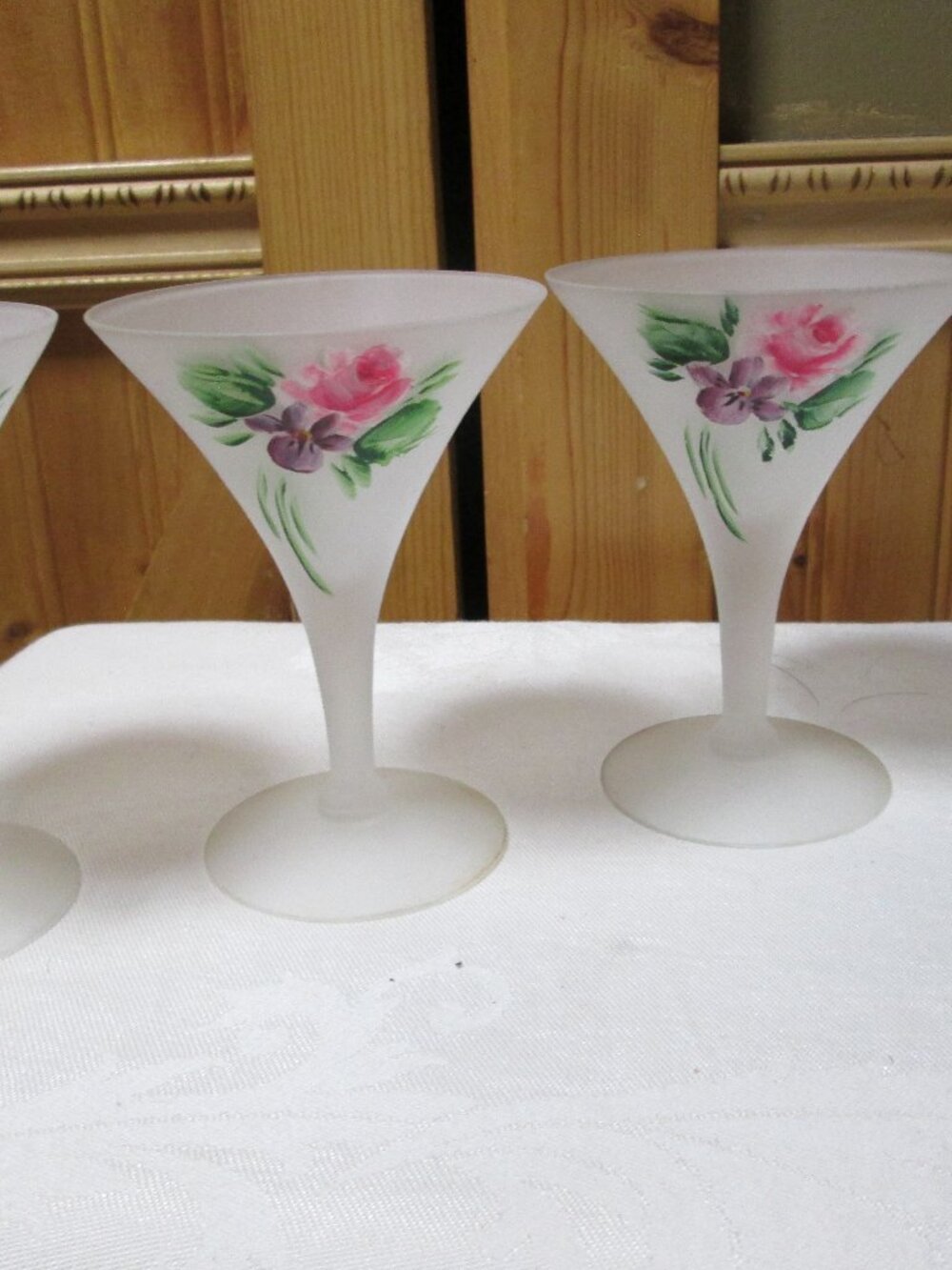 vtg lot of 5 frosted art deco champagned glasses beaufiful